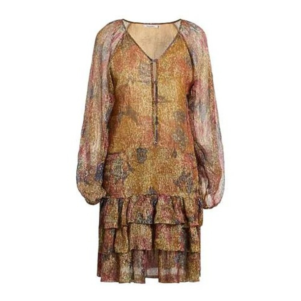 Mes Demoiselles Paris Sheer Metallic Boho Fairy Ruffle Tiered Dress Size 36 US 4